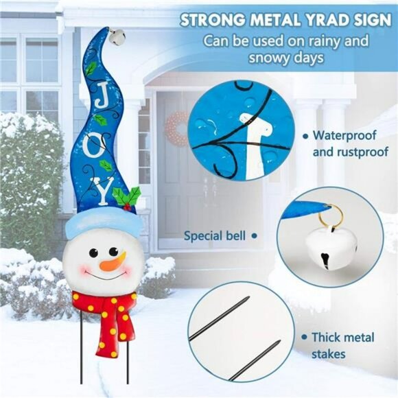 2 Pcs Christmas Yard Stakes, 3D Metal Outdoor, 31'' Snowman and Santa Christmas - Picture 3 of 7